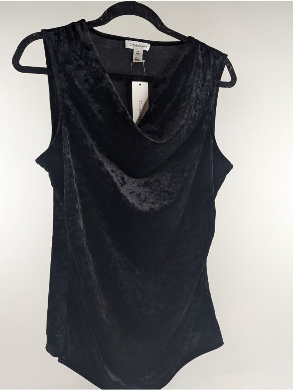 Calvin Klein Women's Medium Velour Sleeveless Top Black Blouse Shirt - NWT - Picture 2 of 8